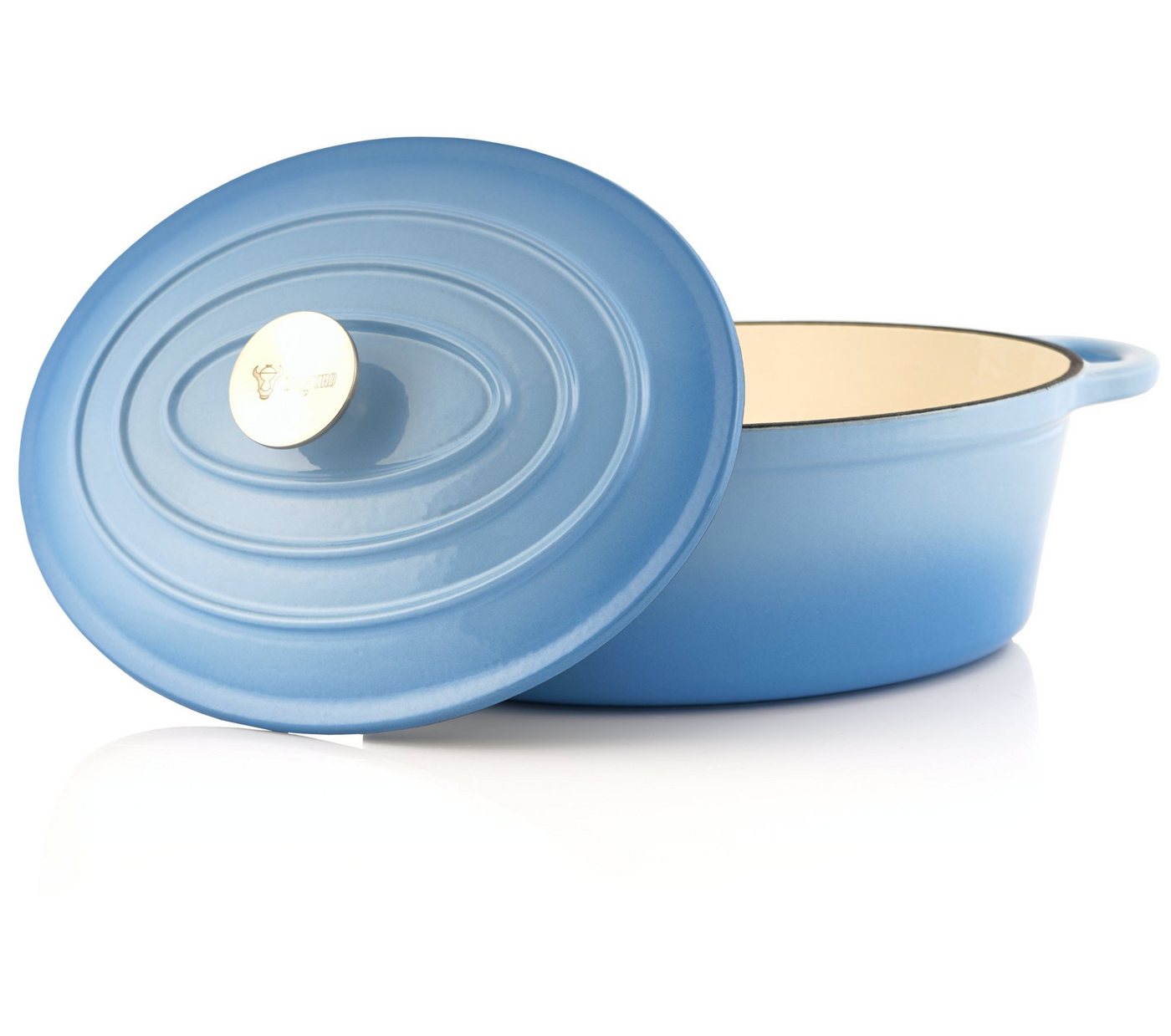 BBQ-Toro Bräter Gusseisen Cocotte, 4,3 Liter, blau, oval, Emaillierter Gusseisen Bräte, Gusseisen – Bild 4 von 5
