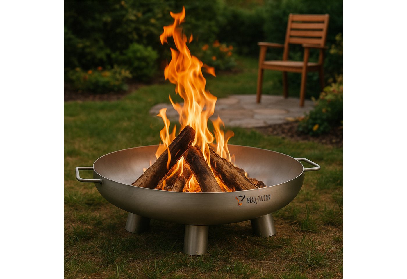 BBQ-Toro Feuerschale Edelstahl Feuerschale Ø 80 cm, Silber, Outdoor Dreibein Feuerstelle, (1-St) – Bild 2 von 5