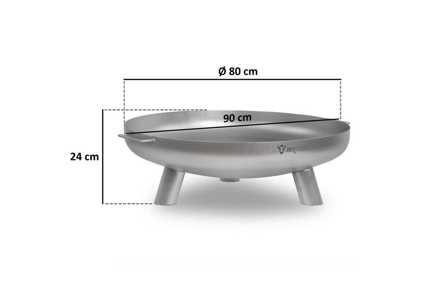 BBQ-Toro Feuerschale Edelstahl Feuerschale Ø 80 cm, Silber, Outdoor Dreibein Feuerstelle, (1-St) – Bild 3 von 5