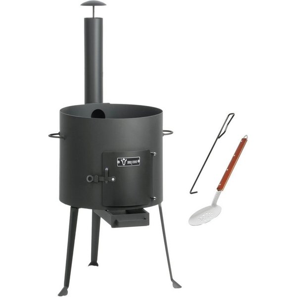 BBQ-Toro Feuerstelle Kazan Ofen Ø 34 cm, Gulaschkessel mit Schaumlöffel, Schürhaken