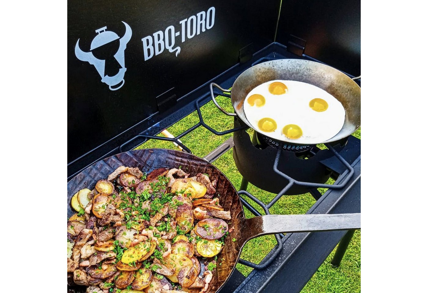 BBQ-Toro Gaskocher Gas Grilltisch mit Windschutz, Gusseisen Gaskocher 2 Brenner, 12kw – Bild 3 von 5