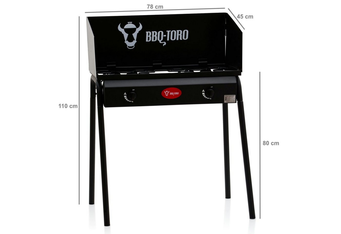 BBQ-Toro Gaskocher Gas Grilltisch mit Windschutz, Gusseisen Gaskocher 2 Brenner, 12kw – Bild 4 von 5