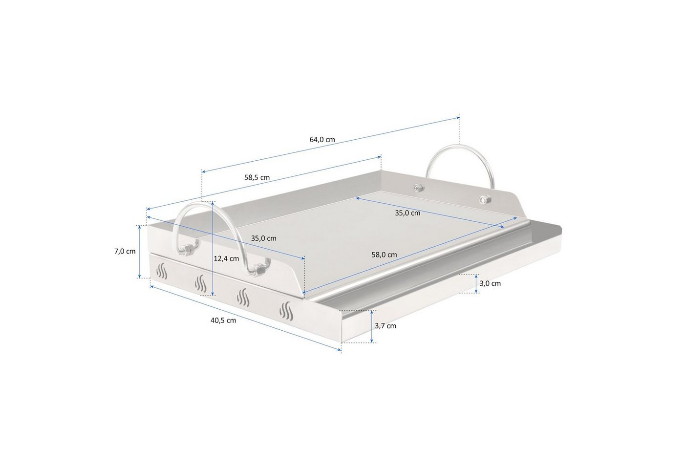 BBQ-Toro Grillplatte Edelstahl Grillplatte, 64 x 40,5 cm, BBQ Plancha, Mit Rinne für Bratreste und überschüssiges Öl – Bild 4 von 4