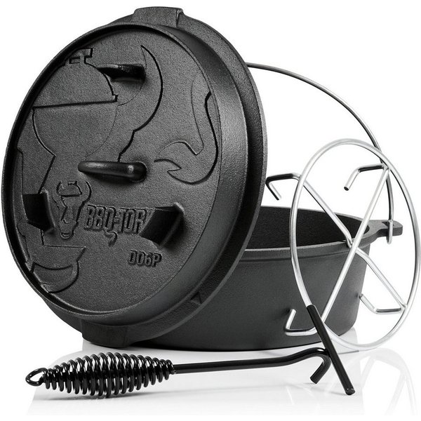 BBQ-Toro Grilltopf Dutch Oven 7,3 L Premium Gusseisen Kochtopf, Gusstopf, Gusseisen (4-tlg)