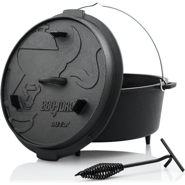 BBQ-Toro Grilltopf Dutch Oven DO12P, 13,6 L Premium Gusseisen Kochtopf, Gusstopf, Gusseisen (3-tlg)