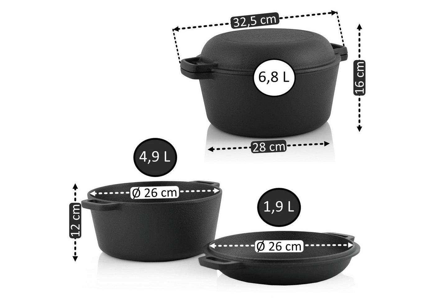 BBQ-Toro Schmortopf Gusseisen Topf 6,8 Liter, Schmortopf zum Kochen, Gusseisen – Bild 2 von 5