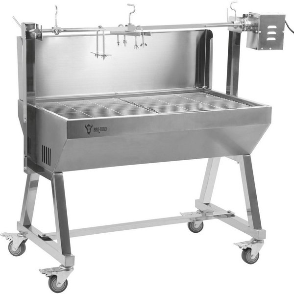 BBQ-Toro Spanferkelgrill Mobiler Edelstahl Spanferkelgrill, bis 60 kg, Rotisserie Grill, Höhenverstellbarer Grillspieß