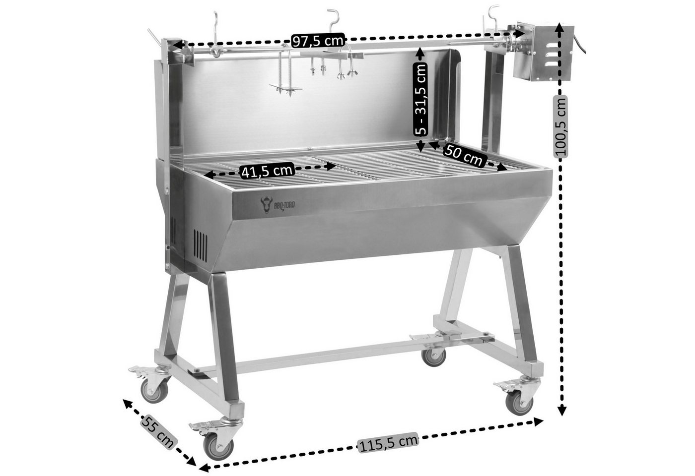 BBQ-Toro Spanferkelgrill Mobiler Edelstahl Spanferkelgrill, bis 60 kg, Rotisserie Grill, Höhenverstellbarer Grillspieß – Bild 2 von 5