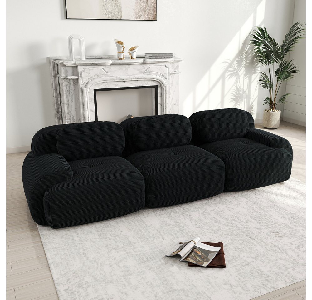 BBWL 3-Sitzer Sofa 298 x 103 x 70 cm, Cordstoff, modular und rahmenlos, 32D-Hochdichteschaum, weich gepolsterte Armlehnen – Bild 2 von 5