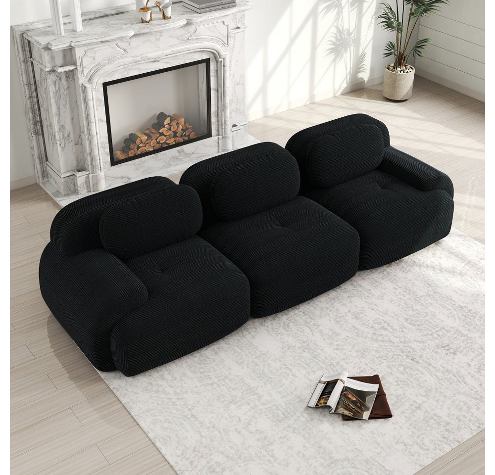 BBWL 3-Sitzer Sofa 298 x 103 x 70 cm, Cordstoff, modular und rahmenlos, 32D-Hochdichteschaum, weich gepolsterte Armlehnen – Bild 3 von 5