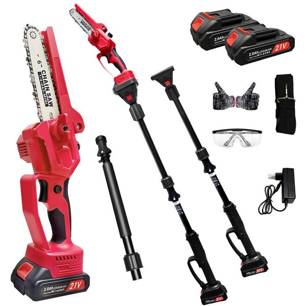 BBWL Akku-Kettensäge mit 300 W Brushless-Motor, Teleskopstange 141–240 cm, für Äste und Sträucher