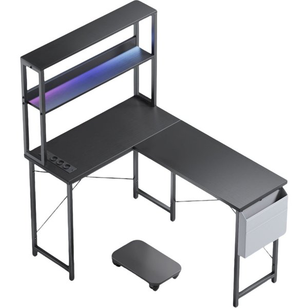 BBWL Computertisch Doppelstock-Computertisch mit RGB-LED, integrierter Steckdosenleiste, 135 × 100 × 75cm, PVC-Kanten und flexiblem PC-Halter