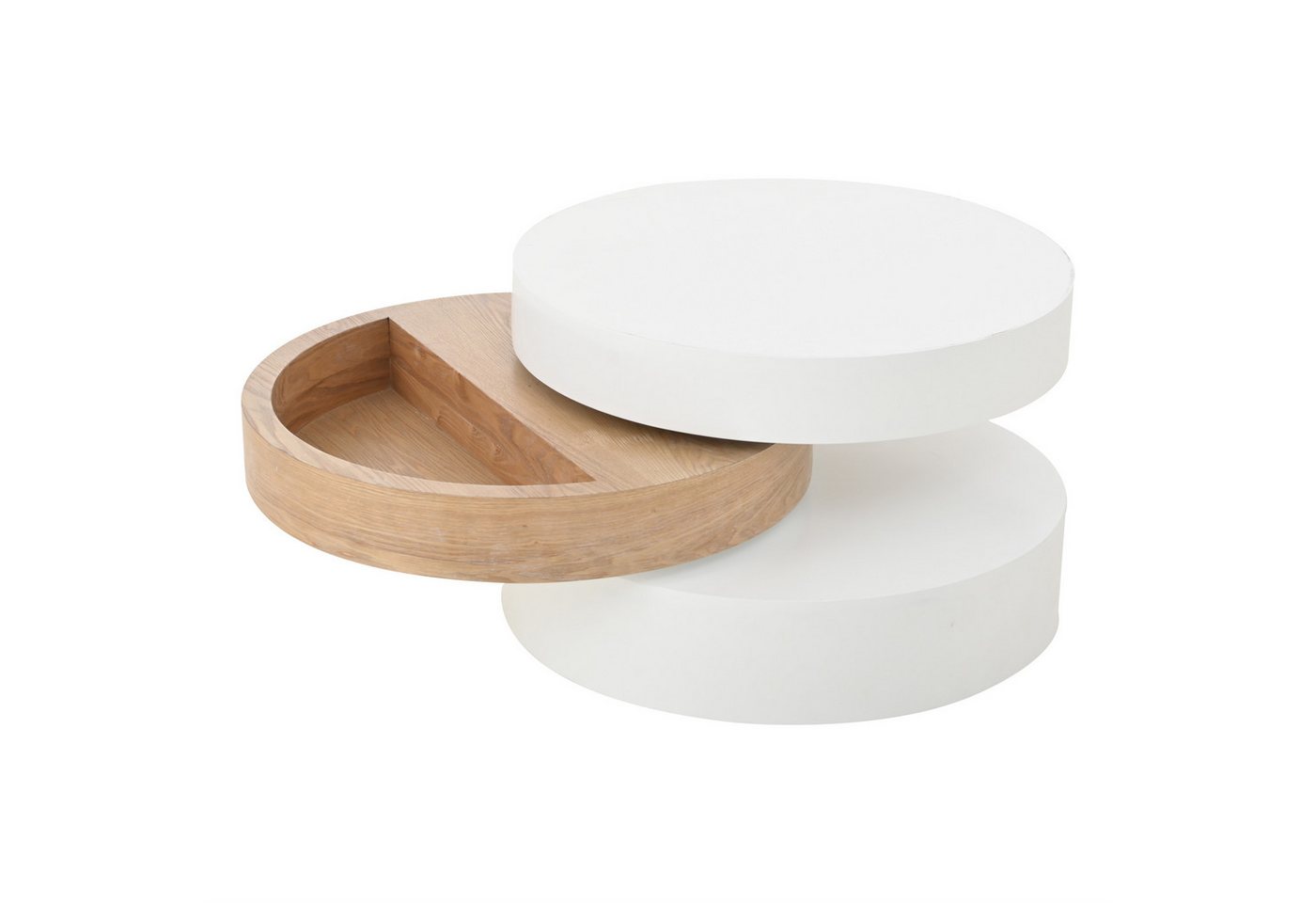 BBWL Couchtisch 360° mit Stauraum, 3 Ebenen, ausziehbarer Tischplatte, MDF, Drehbarer Couchtisch, moderner Wohnzimmertisch Weiß/Natur – Bild 2 von 5