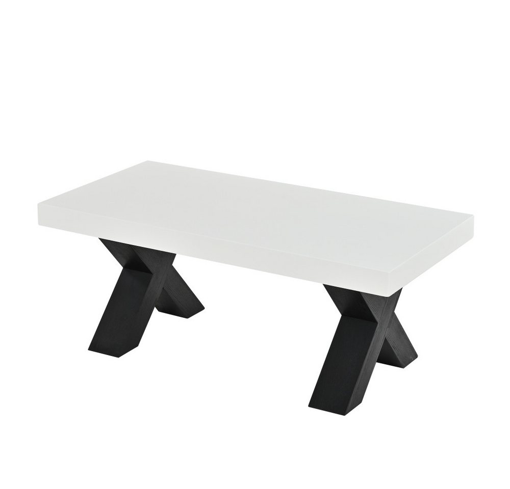 BBWL Couchtisch mit Hochglanzplatte, X-Beinen, MDF, moderner Wohnzimmertisch, Rechteck Couchtisch, Beistelltisch Weiß Schwarz 100x50x40cm – Bild 2 von 5
