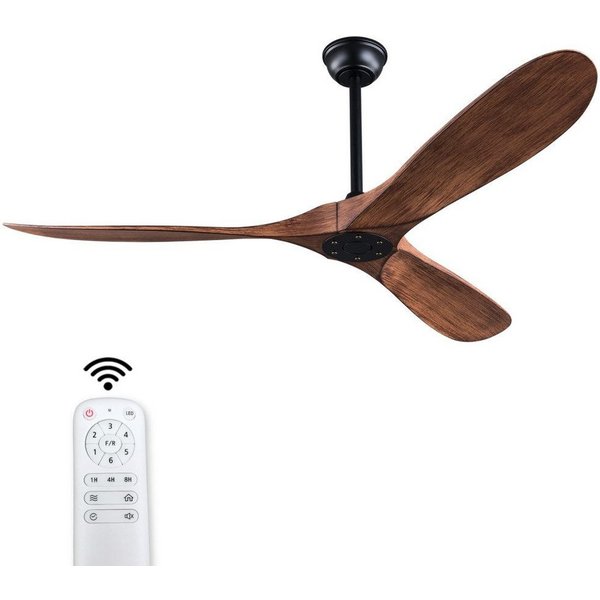BBWL Deckenventilator Holzoptik 3 ABS-Flügel DC Motor reversibel 6 Stufen Fernbedienung, Deckenventilator für Schlafzimmer Esszimmer ohne Beleuchtung