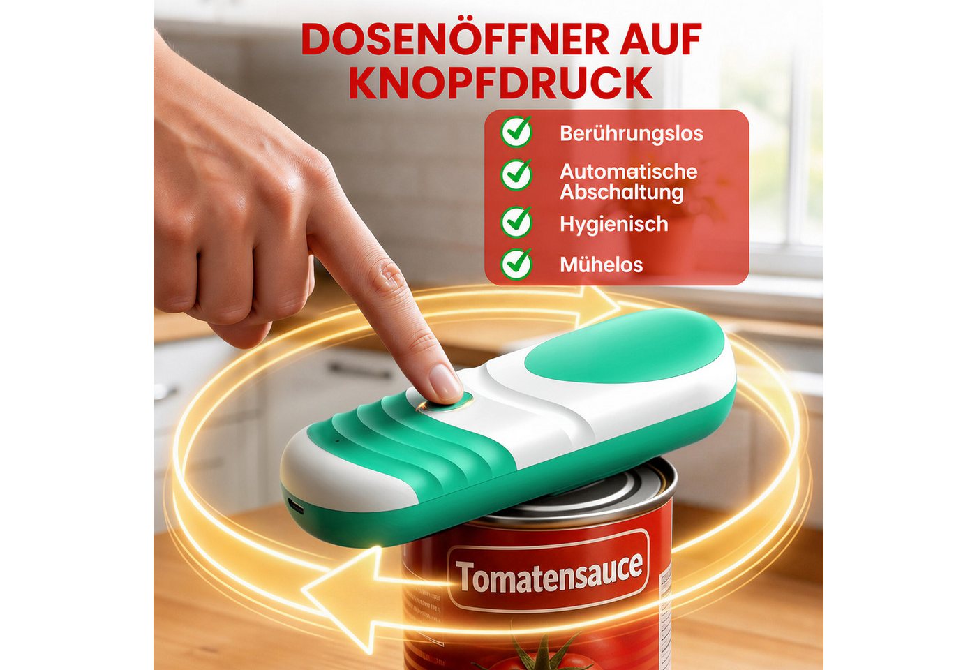 BBWL Elektrischer Dosenöffner freihändig, USB-C wiederaufladbar, für runde/ovale/eckige Dosen, sicher & hygienisch, automatische Abschaltung – Bild 2 von 5