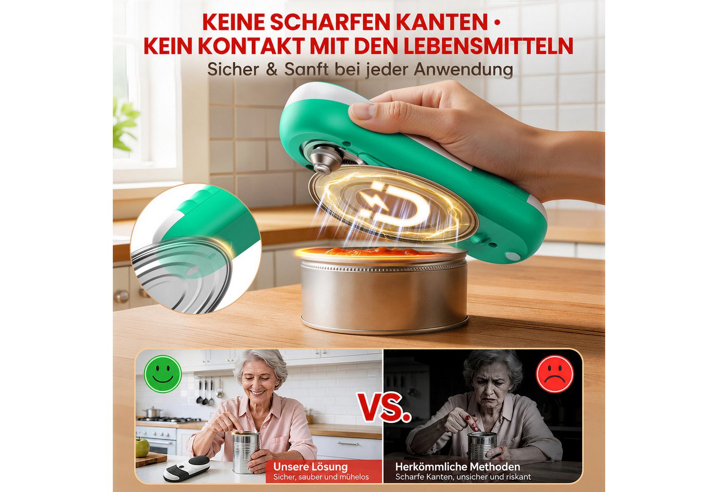BBWL Elektrischer Dosenöffner freihändig, USB-C wiederaufladbar, für runde/ovale/eckige Dosen, sicher & hygienisch, automatische Abschaltung – Bild 3 von 5