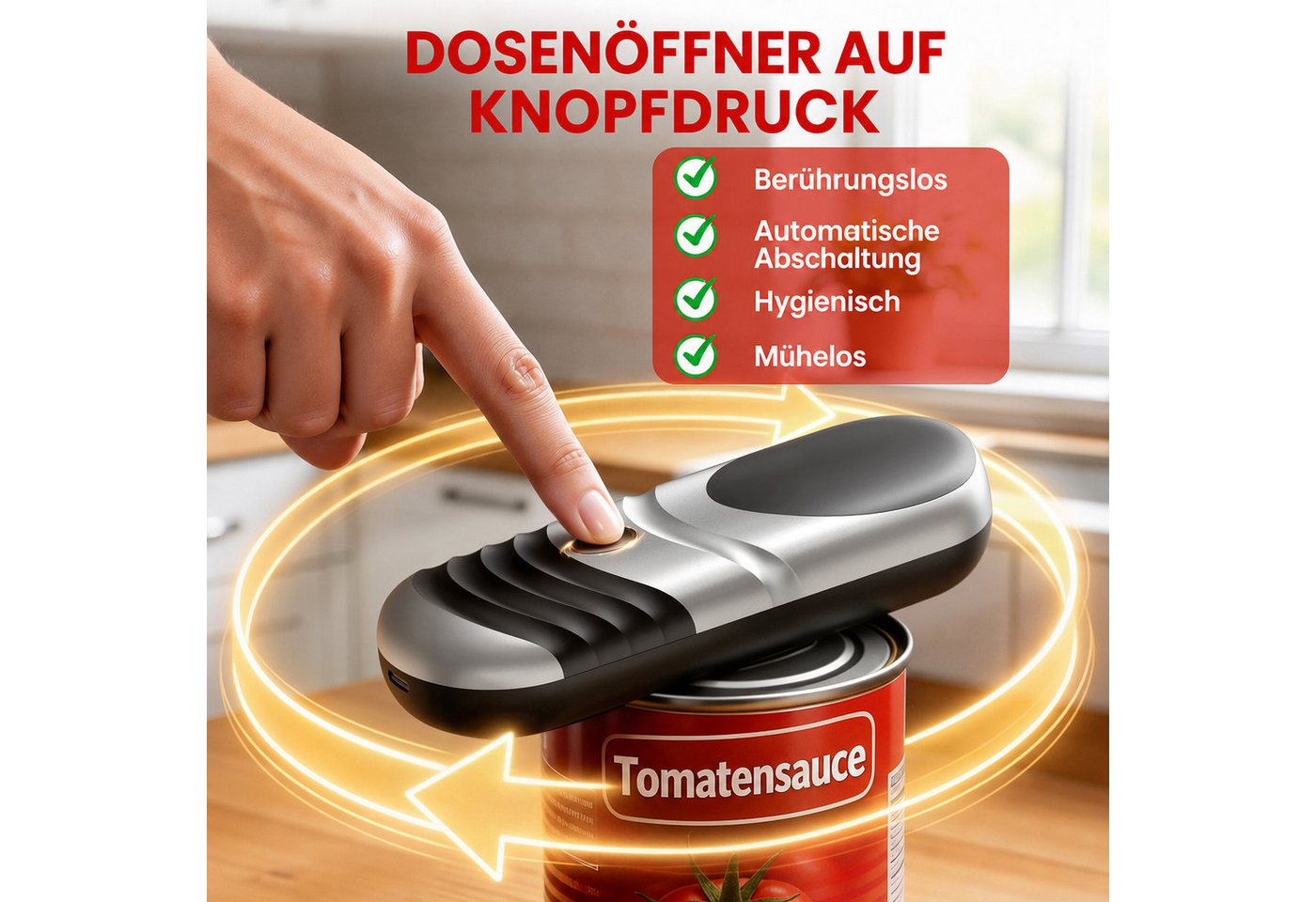 BBWL Elektrischer Dosenöffner freihändig, USB-C wiederaufladbar, für runde/ovale/eckige Dosen, sicher & hygienisch, automatische Abschaltung – Bild 2 von 5