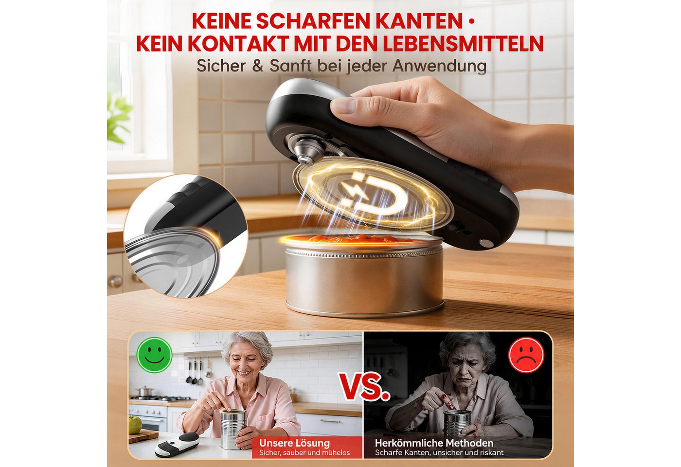 BBWL Elektrischer Dosenöffner freihändig, USB-C wiederaufladbar, für runde/ovale/eckige Dosen, sicher & hygienisch, automatische Abschaltung – Bild 3 von 5