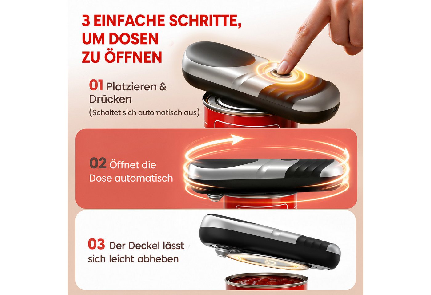 BBWL Elektrischer Dosenöffner freihändig, USB-C wiederaufladbar, für runde/ovale/eckige Dosen, sicher & hygienisch, automatische Abschaltung – Bild 4 von 5