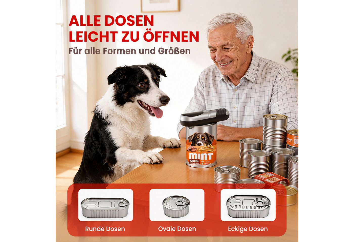 BBWL Elektrischer Dosenöffner freihändig, USB-C wiederaufladbar, für runde/ovale/eckige Dosen, sicher & hygienisch, automatische Abschaltung – Bild 5 von 5