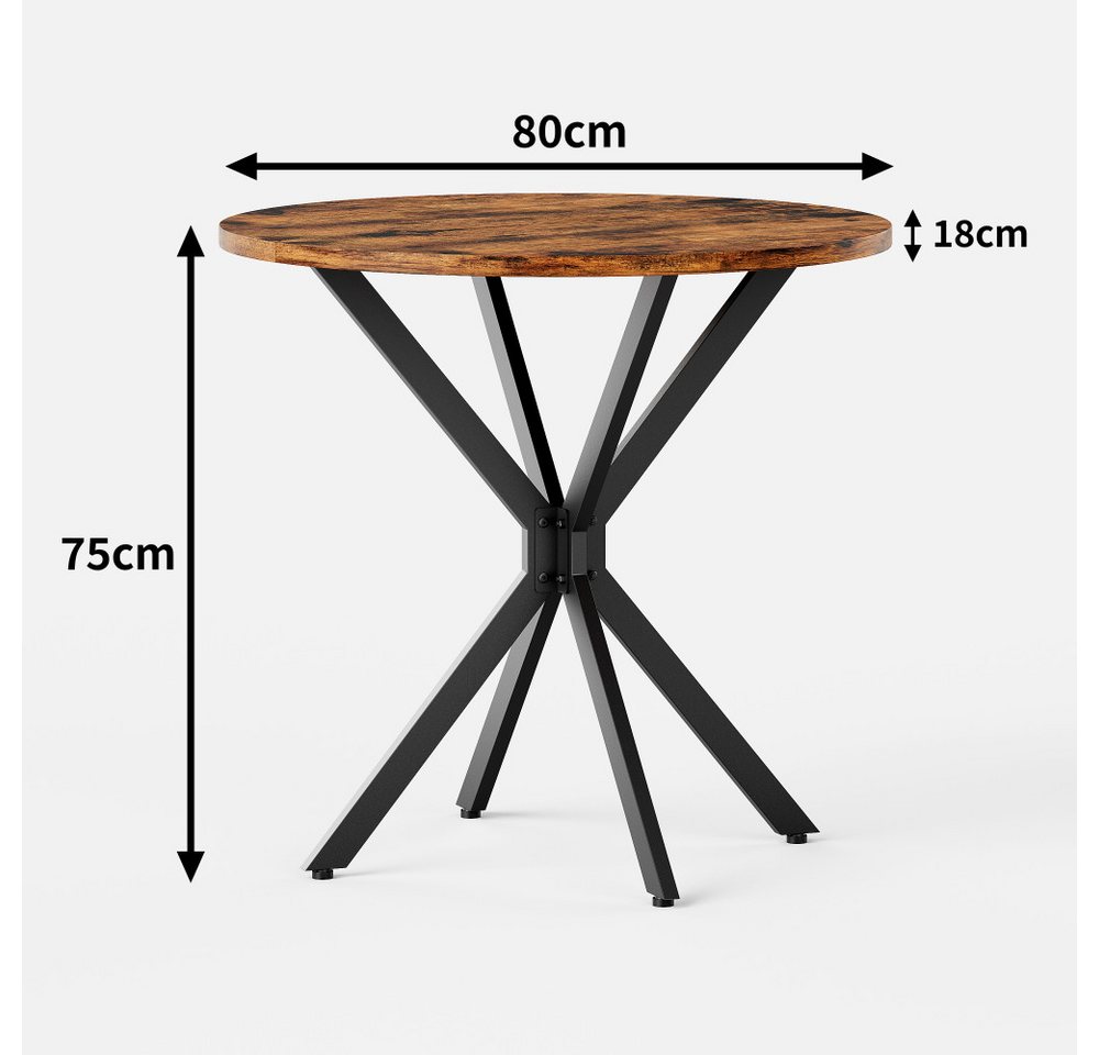 BBWL Esstisch Ø80 cm im Industrialstil mit X-Füßen, Küchentisch, Runder Esstisch für Homeoffice – Bild 4 von 5