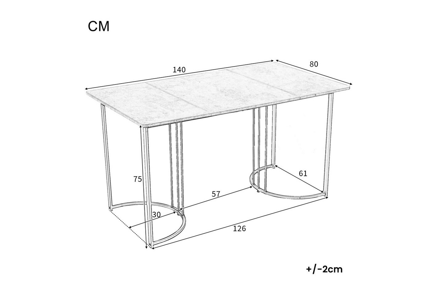 BBWL Esstisch Moderner Esstisch 140x80 cm mit MDF-Tischplatte im Marmor-Muster (rechteckiger Küchentisch mit robustem Metallgestell, verstellbaren Tischbeinen u – Bild 3 von 5