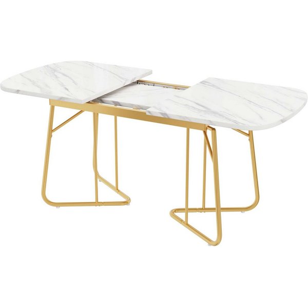 BBWL Esstisch Weißer Erweiterbarer Esstisch mit Marmorstruktur und Gold-Metallbeinen (140 bis 180 x 80 cm moderner minimalistischer Luxusstil robuste MDF-Tischp