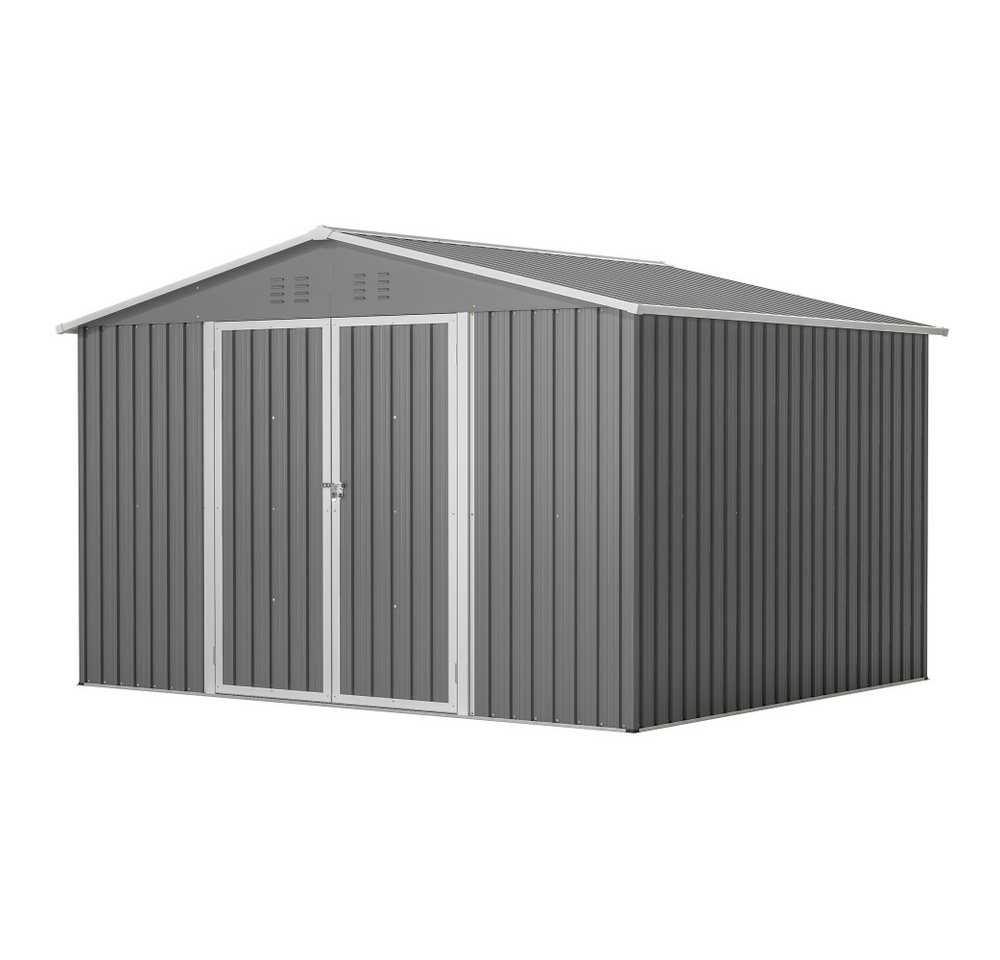 BBWL Gerätehaus 300x252x191 cm mit Satteldach, Schiebetüren, Belüftung, Stahlrahmen, BxT: 300x252 cm, Metall Geräteschuppen Gartenhaus XXXL für Werkzeug – Bild 2 von 5