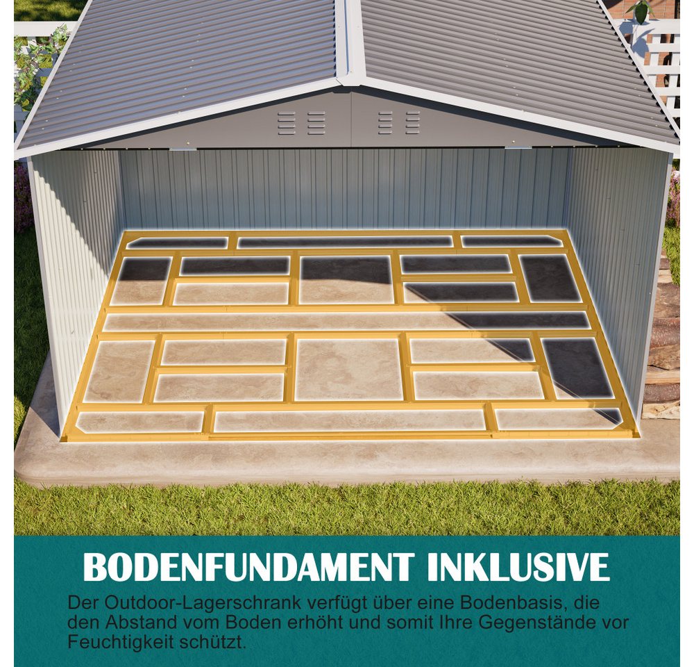 BBWL Gerätehaus 300x252x191 cm mit Satteldach, Schiebetüren, Belüftung, Stahlrahmen, BxT: 300x252 cm, Metall Geräteschuppen Gartenhaus XXXL für Werkzeug – Bild 4 von 5