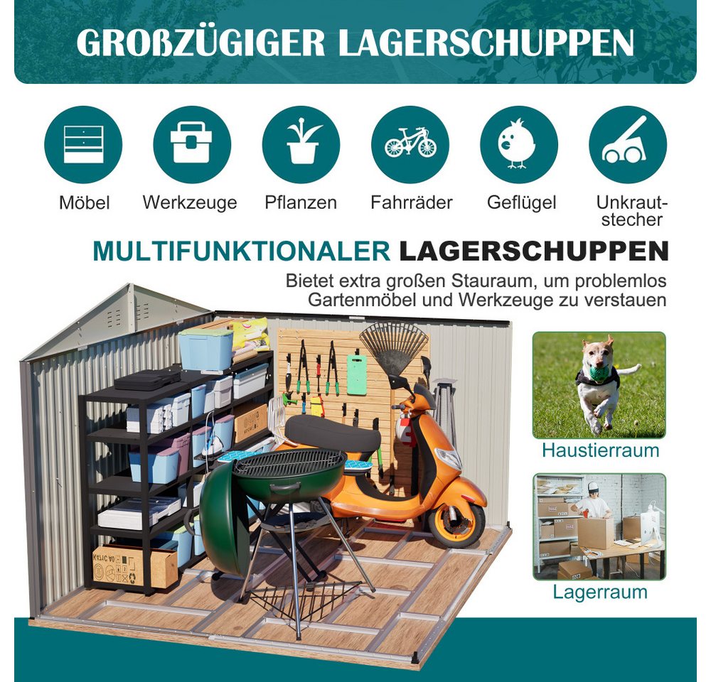 BBWL Gerätehaus 300x252x191 cm mit Satteldach, Schiebetüren, Belüftung, Stahlrahmen, BxT: 300x252 cm, Metall Geräteschuppen Gartenhaus XXXL für Werkzeug – Bild 5 von 5