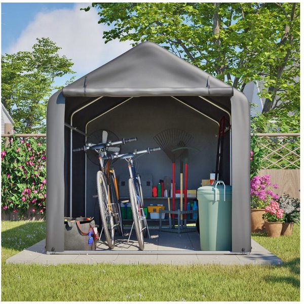 BBWL Gerätehaus mit Stahlgestell, wetterfester PE-Plane & Reißverschlusstür dunkelgrau, Fahrradgarage Gerätehaus für Fahrräder und diverse andere Gegenstände