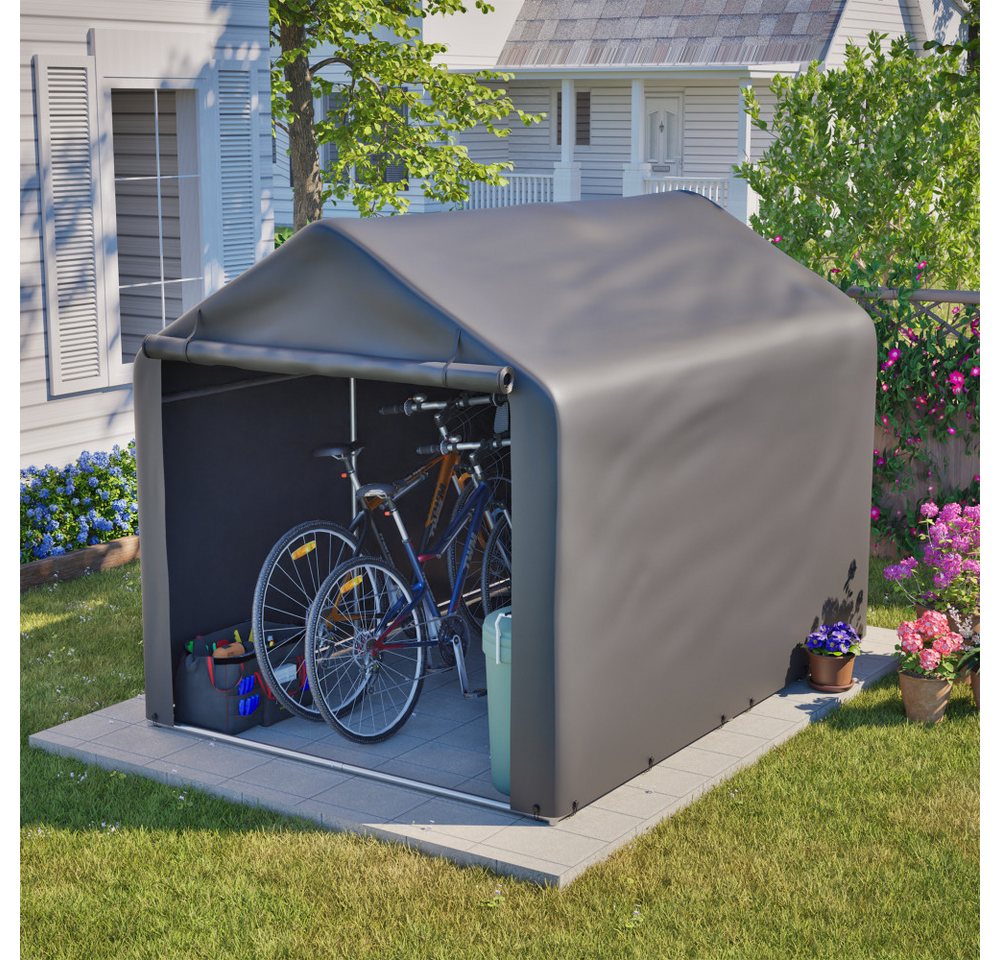BBWL Gerätehaus mit Stahlgestell, wetterfester PE-Plane & Reißverschlusstür dunkelgrau, Fahrradgarage Gerätehaus für Fahrräder und diverse andere Gegenstände – Bild 3 von 5