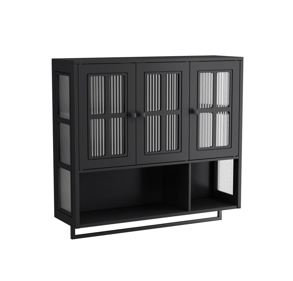 BBWL Hängeschrank mit 3 Türen, Glasfront, Handtuchhalter & Stauraum, moderner Badezimmer Wandschrank, Hängeschrank für Bad Wohnzimmer – Bild 2 von 5