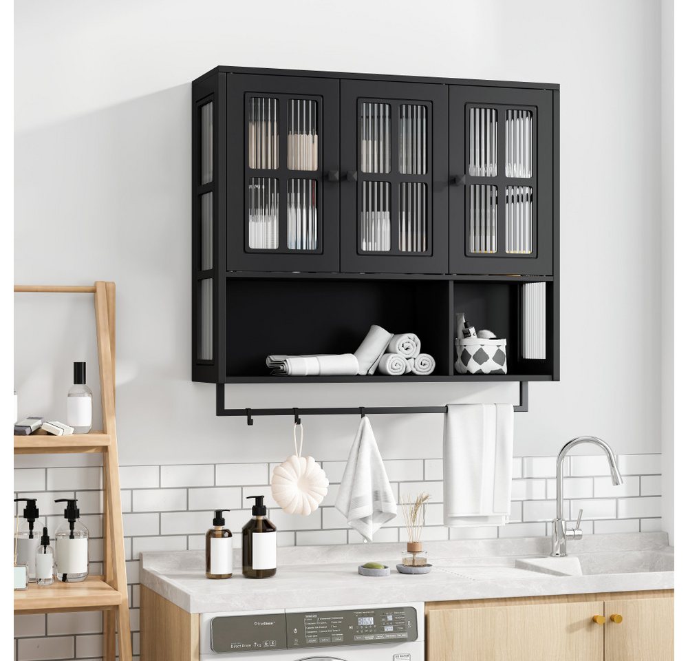 BBWL Hängeschrank mit 3 Türen, Glasfront, Handtuchhalter & Stauraum, moderner Badezimmer Wandschrank, Hängeschrank für Bad Wohnzimmer – Bild 3 von 5