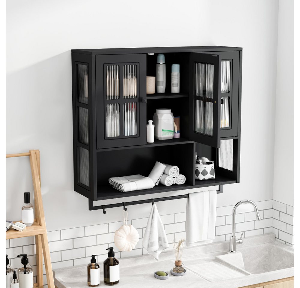 BBWL Hängeschrank mit 3 Türen, Glasfront, Handtuchhalter & Stauraum, moderner Badezimmer Wandschrank, Hängeschrank für Bad Wohnzimmer – Bild 4 von 5
