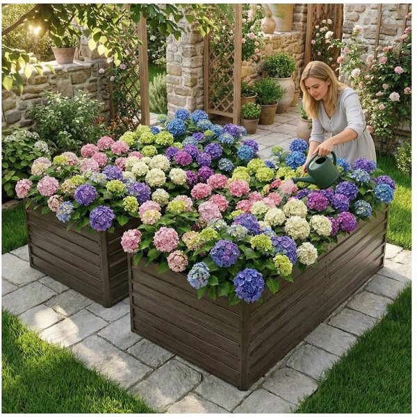 BBWL Hochbeet 2er Set, 219 x 112 x 64 cm, offener Boden, stabile Konstruktion, Metall-Hochbeet, inkl. Handschuhe, für Gemüse, Kräuter und Blumen