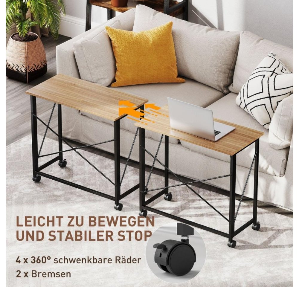 BBWL Klapptisch Klappschreibtisch mit Rollen, kompakter Computertisch 80 x 40 x 75 cm (platzsparender Arbeitstisch für Homeoffice und Studium) – Bild 5 von 5