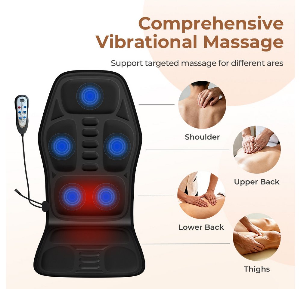 BBWL Massagesitzauflage 5 Zonen Vibration Wärmefunktion 9 Modi, Intensität verstellbar, Intensität verstellbar Polyester Sitzauflage Rücken Nacken – Bild 3 von 5