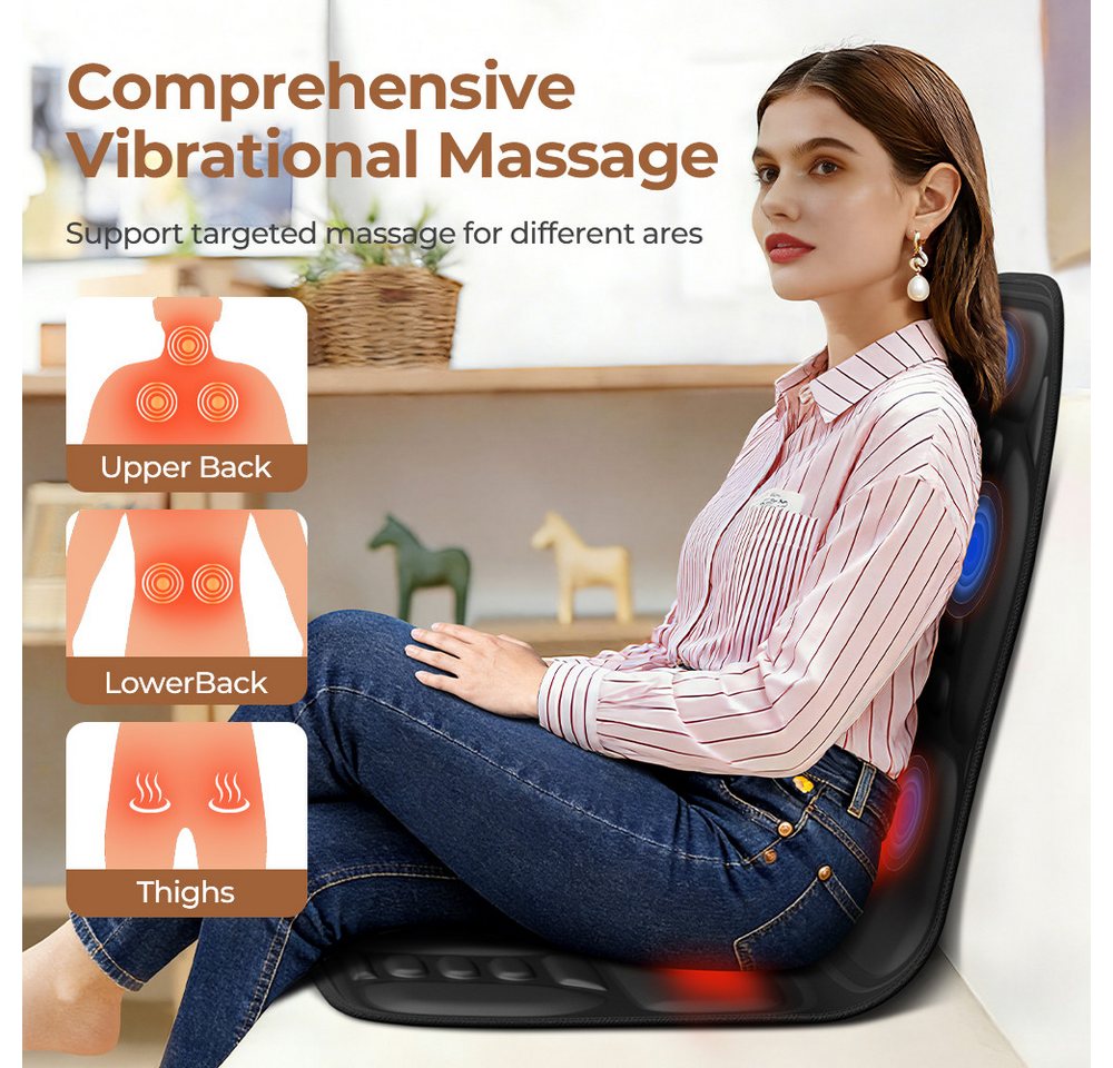 BBWL Massagesitzauflage 5 Zonen Vibration Wärmefunktion 9 Modi, Intensität verstellbar, Intensität verstellbar Polyester Sitzauflage Rücken Nacken – Bild 4 von 5