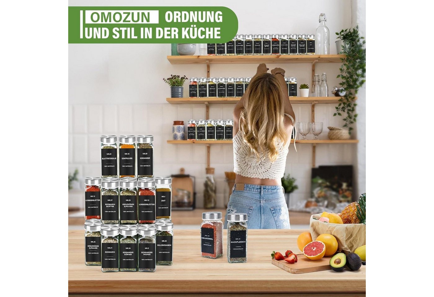 BBWL Pfefferstreuer Gewürzgläser Set eckig 120 ml mit Zubehör, 12er, 24er oder 36er Set, (24-tlg), luftdichte Gewürzdosen aus Glas mit Etiketten für Schubladen& – Bild 5 von 5