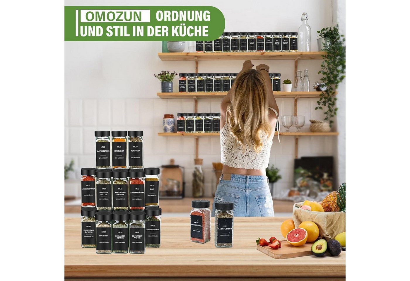 BBWL Pfefferstreuer Gewürzgläser Set eckig 120 ml mit Zubehör, 12er, 24er oder 36er Set, (24-tlg), luftdichte Gewürzdosen aus Glas mit Etiketten für Schubladen& – Bild 4 von 5
