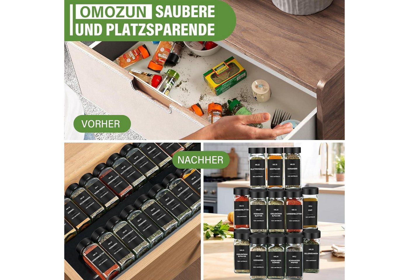 BBWL Pfefferstreuer Gewürzgläser Set eckig 120 ml mit Zubehör, 12er, 24er oder 36er Set, (24-tlg), luftdichte Gewürzdosen aus Glas mit Etiketten für Schubladen& – Bild 5 von 5