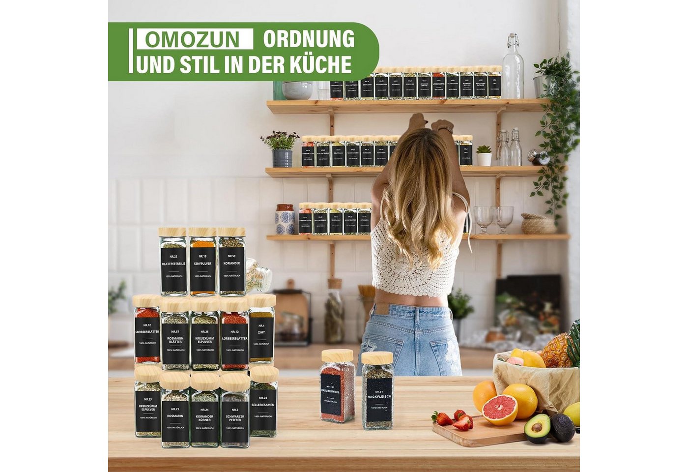 BBWL Pfefferstreuer Gewürzgläser Set eckig 120 ml mit Zubehör, 12er, 24er oder 36er Set, (12-tlg), luftdichte Gewürzdosen aus Glas mit Etiketten für Schubladen& – Bild 4 von 5