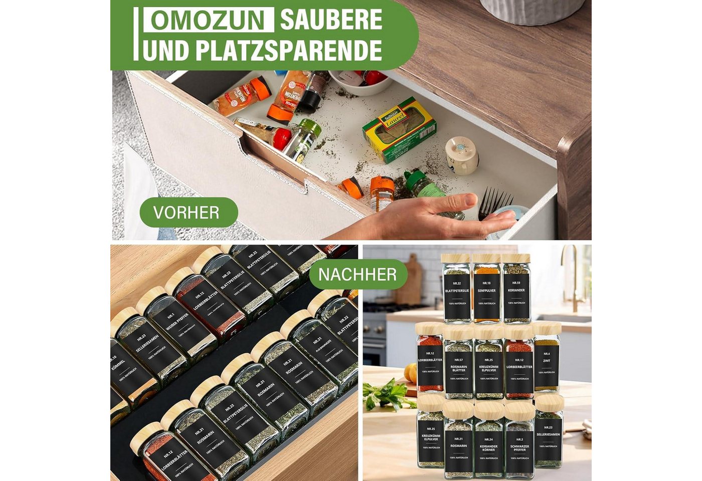 BBWL Pfefferstreuer Gewürzgläser Set eckig 120 ml mit Zubehör, 12er, 24er oder 36er Set, (12-tlg), luftdichte Gewürzdosen aus Glas mit Etiketten für Schubladen& – Bild 5 von 5