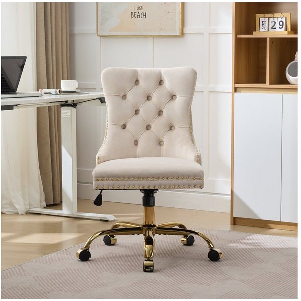 BBWL Polsterstuhl Bürostuhl Samt gepolstert ergonomisch drehbar höhenverstellbar, mit goldenem Metallgestell luxuriös stabil komfortabel