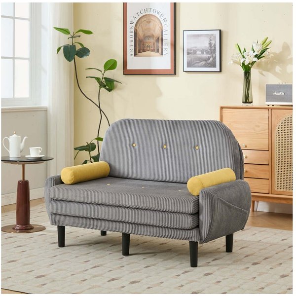 BBWL Schlafsofa 2-Sitzer Cord Sofa, Modernes Daybed & Relaxsessel mit Stauraum, Minimalistisch, Metallrahmen, Mum-Soft, Wohnzimmer, 133x77x85cm