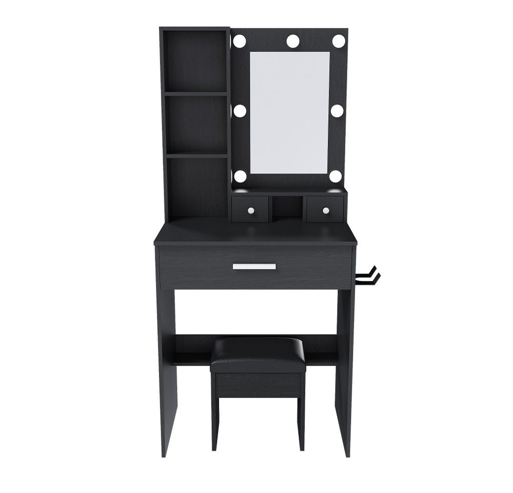 BBWL Schminktisch klein mit LED Spiegel Steckdose Hocker Frisiertisch 60cm, mit Schubladen Regal Haartrockner Halter – Bild 2 von 5
