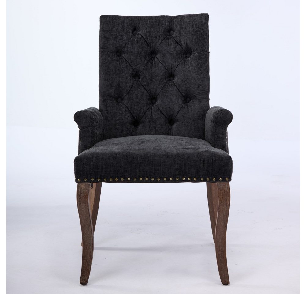 BBWL Sessel Esszimmerstuhl mit Armlehnen, Chenille-Bezug, Rautensteppung, gepolstert, geschwungene Massivholzbeine, 69 x 57 x 100,5 cm – Bild 2 von 5