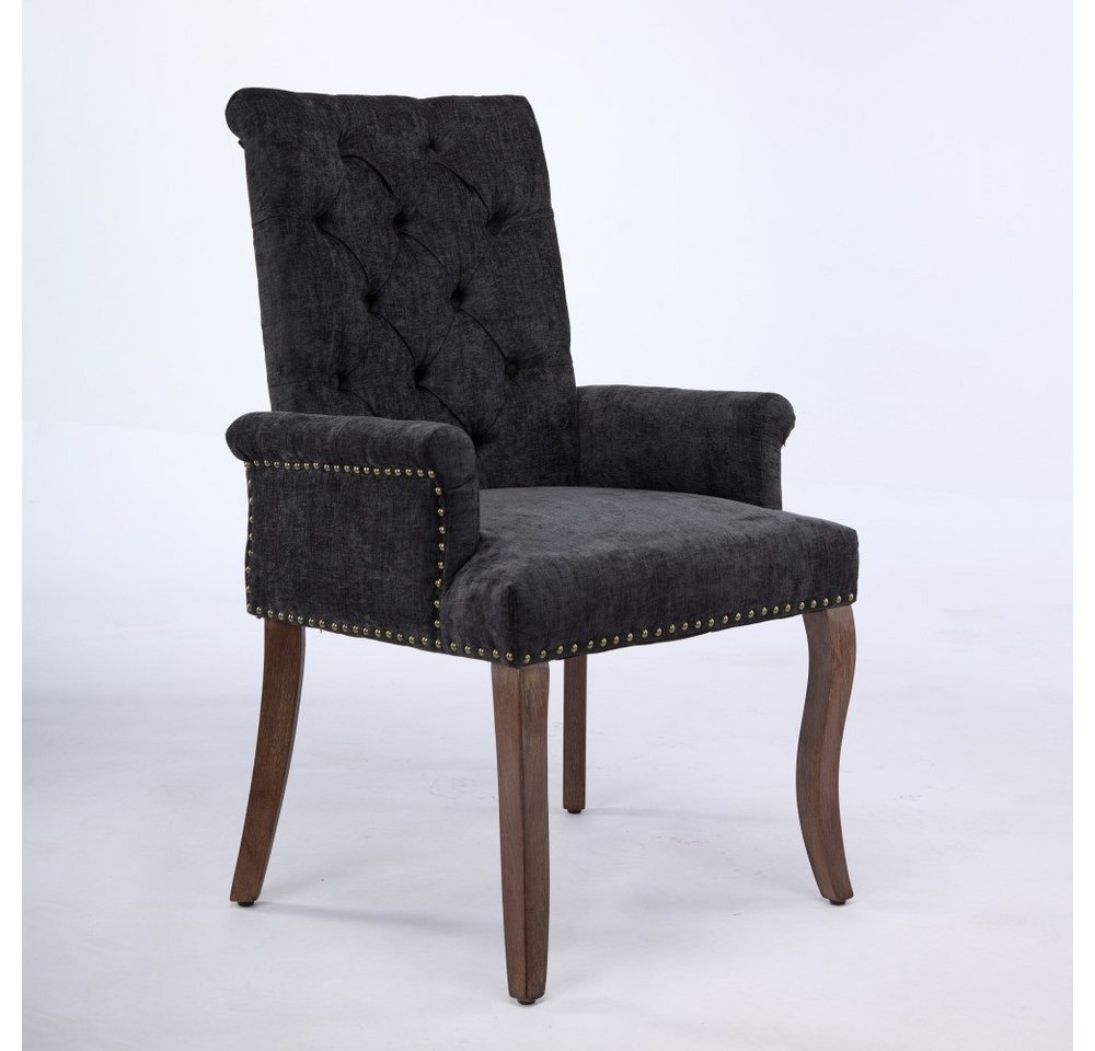 BBWL Sessel Esszimmerstuhl mit Armlehnen, Chenille-Bezug, Rautensteppung, gepolstert, geschwungene Massivholzbeine, 69 x 57 x 100,5 cm – Bild 3 von 5